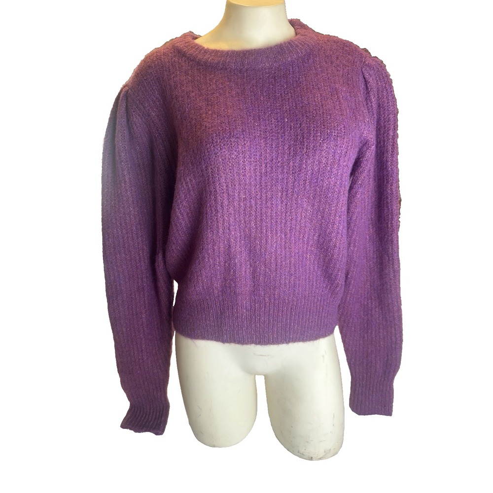 Z Supply NWT Plum Fuzzy Puff Sleeve Sweater Cozy Soft Girl Coquette Small